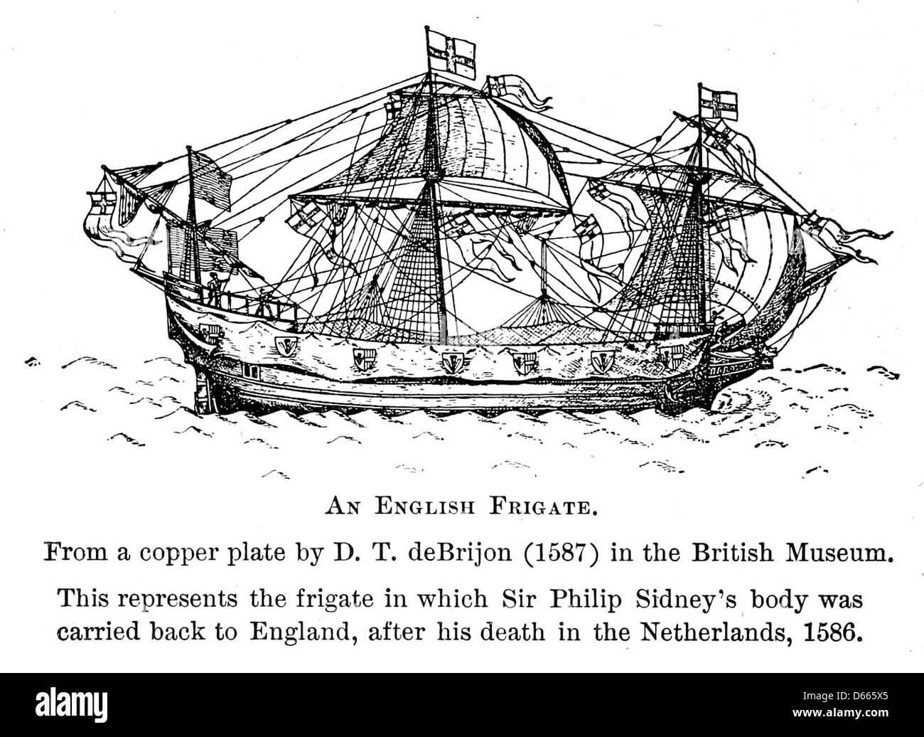 Une illustration de la publication de 1921 'A Short History of England', montrant une frégate anglaise. La frégate représente l'histoire navale de l'Angleterre aux XVIIe et XVIIIe siècles. Banque D'Images