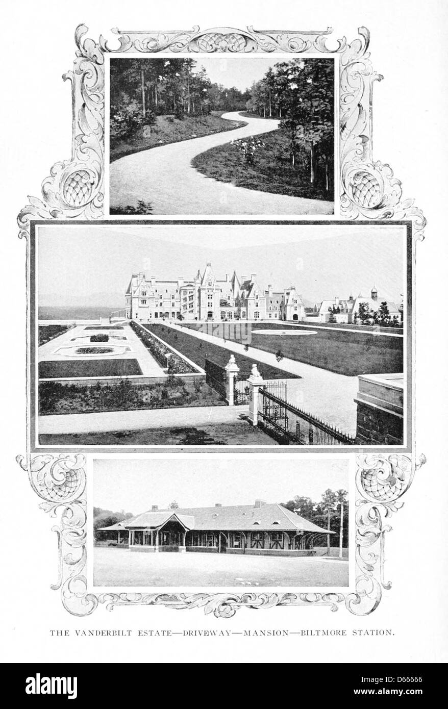 Ce croquis de 1902 de la Caroline du Nord comprend une représentation de Biltmore Station, située près du célèbre domaine Vanderbilt, capturant l'architecture et le paysage entourant le domaine. Banque D'Images