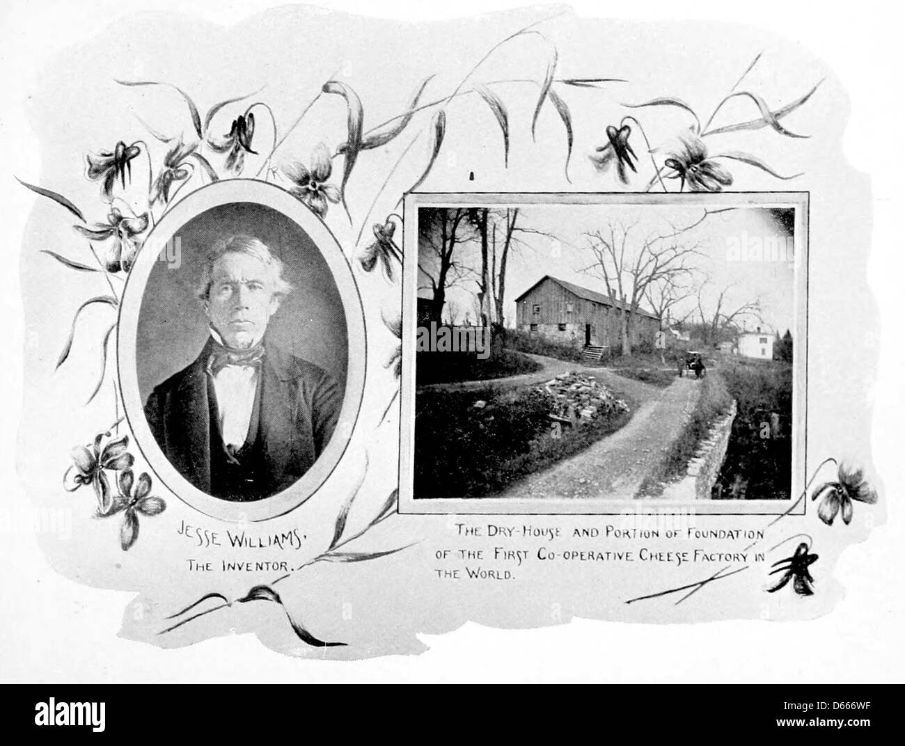 Un souvenir de 1894 de Rome, New York, mettant en vedette la Dry House, la première fromagerie coopérative aux États-Unis. L'image rend hommage à Jesse Williams, l'inventeur derrière cette entreprise laitière pionnière, qui a marqué un développement important dans l'histoire agricole américaine et les modèles commerciaux coopératifs. Banque D'Images