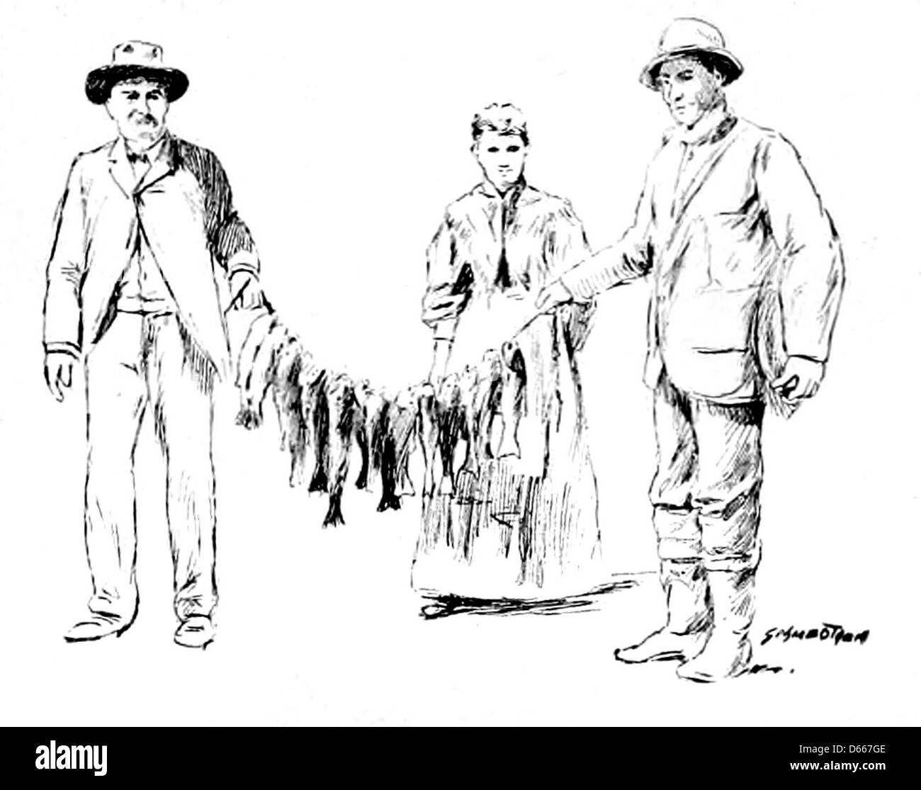 Une photographie de 1894 représentant les Big Weeklies de Boyce, montrant une grève faite par l'équipage de pêche. L'image capture les prises du jour, mettant l'accent sur le travail de pêche à grande échelle et l'importance de l'industrie de la pêche au XIXe siècle. Banque D'Images