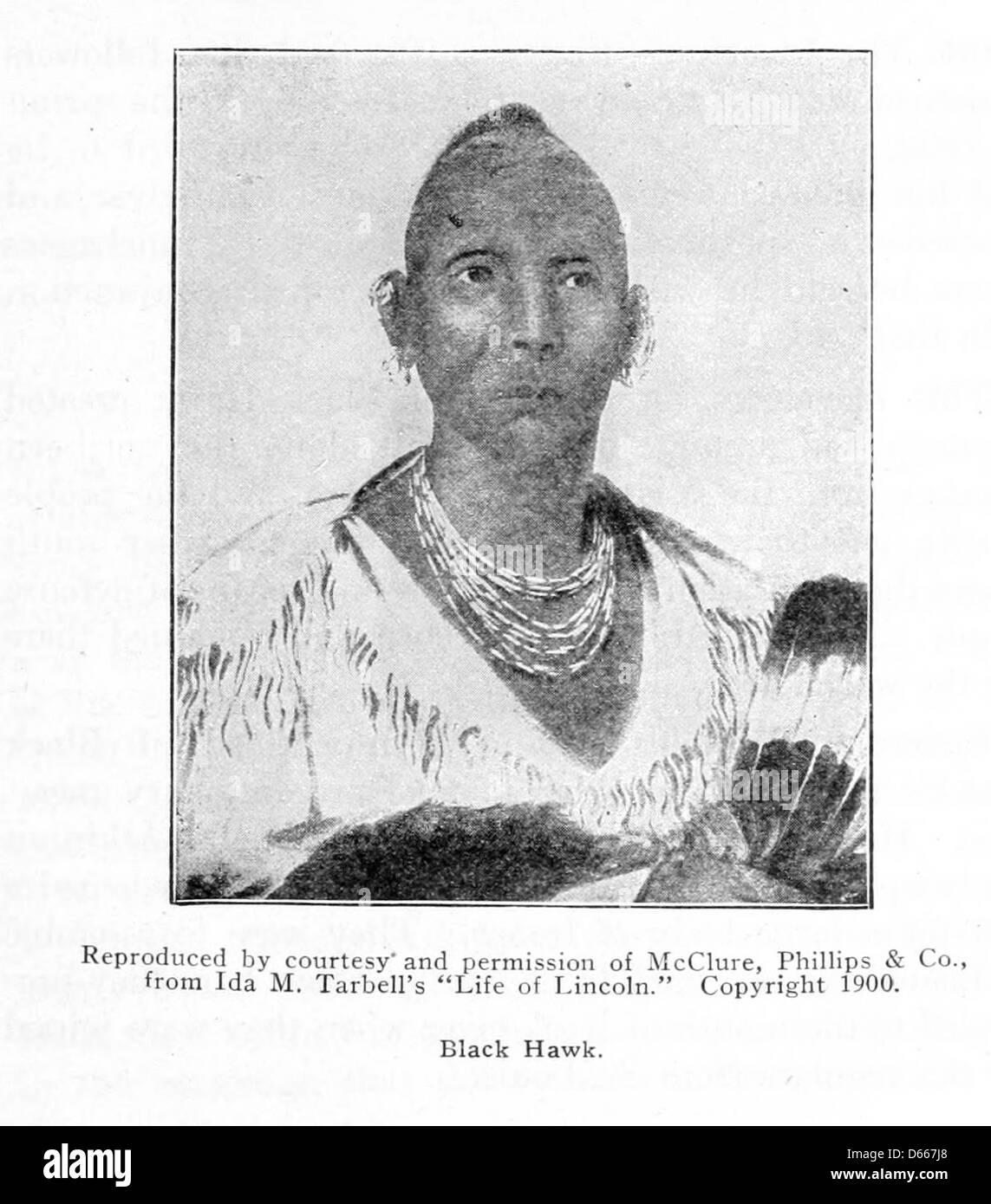 Cette image est tirée de la publication de 1917 'A Student’s History of Illinois', montrant une illustration de Black Hawk, un leader amérindien de premier plan dans l'histoire de l'Illinois. Banque D'Images