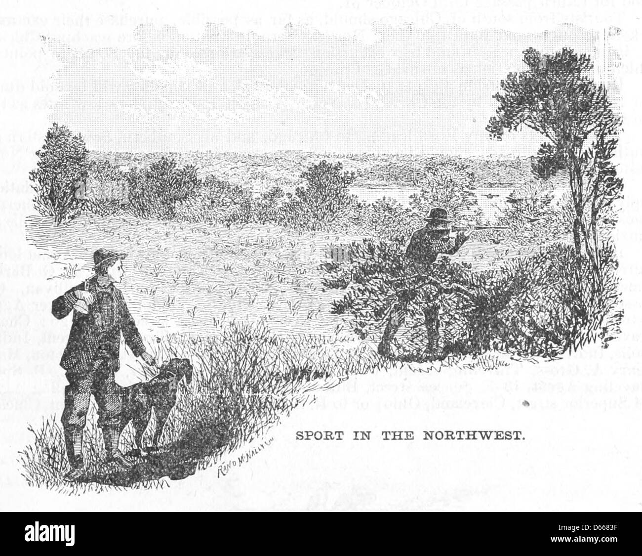 Cette publication de 1884 met en lumière les stations estivales populaires du nord-ouest des États-Unis, plus précisément du Wisconsin, du Michigan et du Minnesota. Il met également l'accent sur la chasse comme activité estivale commune dans la région, offrant un aperçu des loisirs de plein air à la fin du XIXe siècle. Banque D'Images