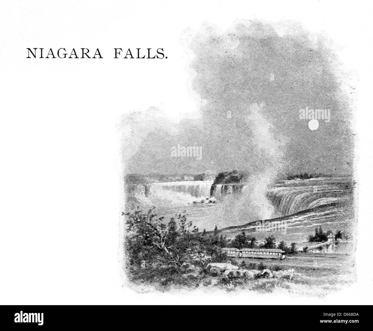 Cette photographie de 1895 présente un voyage d'été aux chutes du Niagara, capturant la beauté naturelle majestueuse de l'une des chutes d'eau les plus célèbres au monde. L'image montre la grandeur et la puissance des chutes, attirant des touristes du monde entier. Banque D'Images