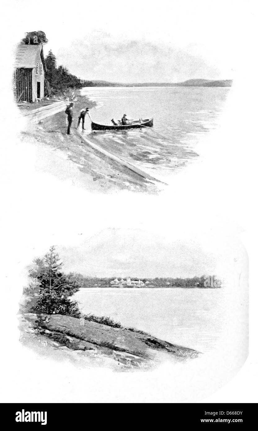 Cette photographie montre un canot en service pendant l'été 1895, représentant les loisirs de plein air et les sports nautiques de cette période. Le canoë était une activité estivale populaire à la fin du XIXe siècle, souvent associée à la détente et aux loisirs. Banque D'Images