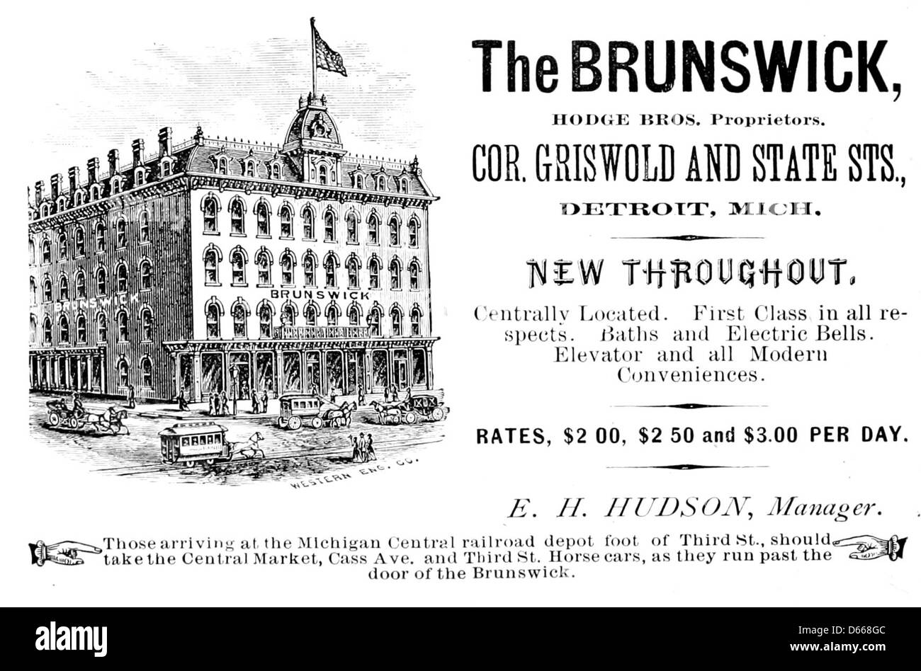 Cette photographie de 1879 représente des vacanciers appréciant leur séjour dans les montagnes blanches, avec une vue de l'hôtel Brunswick à Detroit, Michigan. Il capture une retraite d'été dans une zone touristique populaire à la fin du 19ème siècle. Banque D'Images