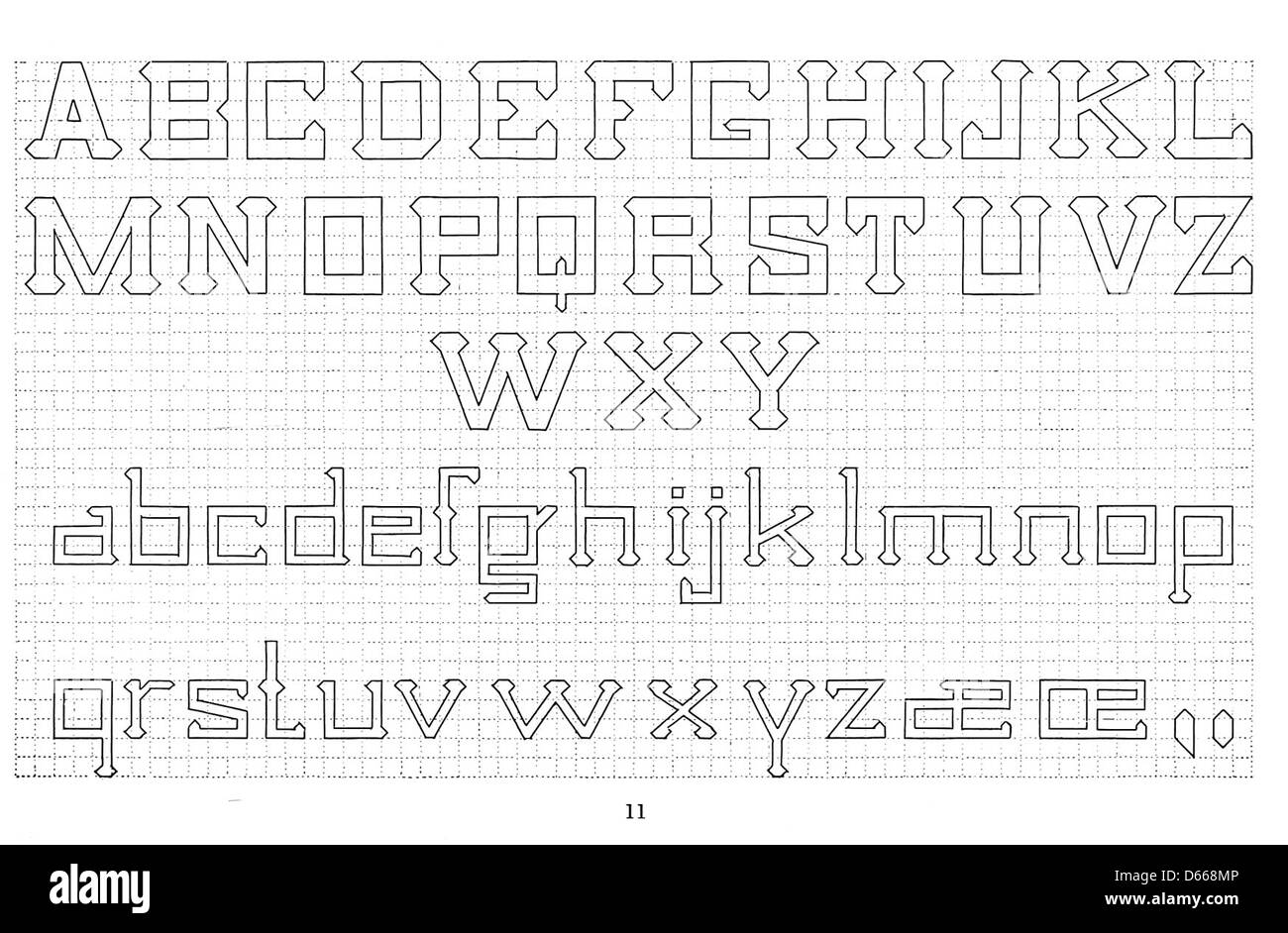 Cette image provient de 'A System of Easy Lettering' (1911), qui fournit des conseils sur les techniques de lettrage pour les graveurs, les écrivains de signes et les tailleurs de pierre. Il montre différents styles de lettres utilisés dans l'écriture de pierre et de signe. Banque D'Images