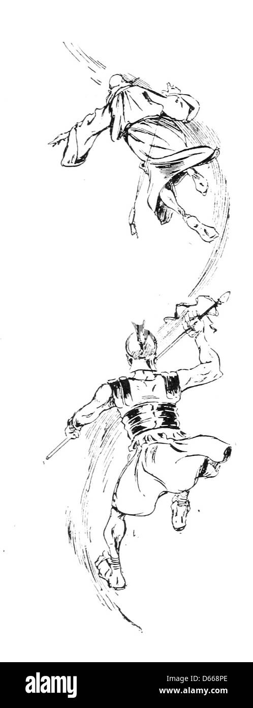 Une illustration de 1894 représentant l'histoire d'un soldat romain et comprenant Peter, illustrant peut-être un conte biblique ou légendaire impliquant le soldat et un acte de vol, mettant en vedette des armures et des vêtements de l'époque romaine. Banque D'Images