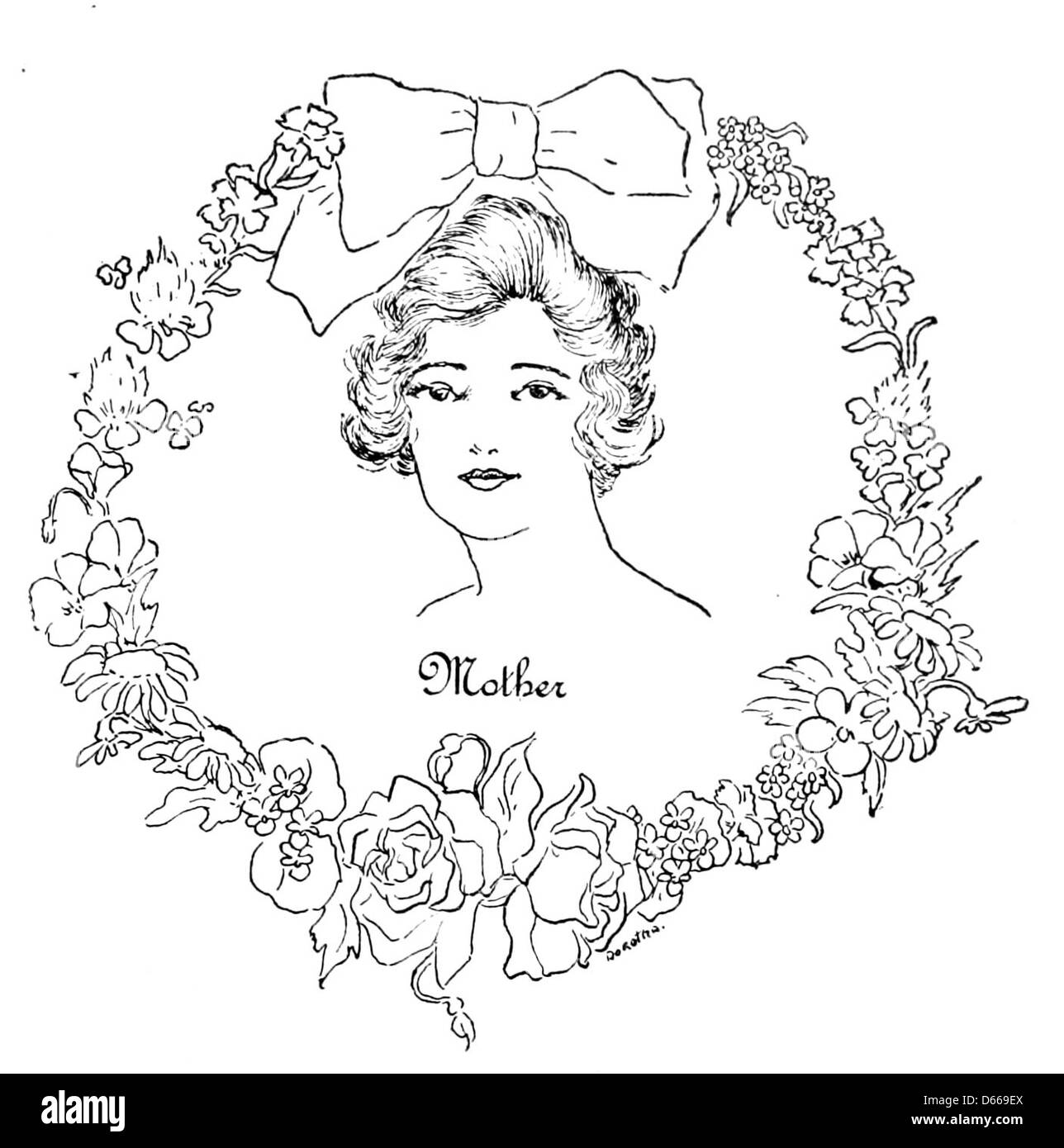 Une représentation de 1917 de la relation symbolique entre les femmes et les fleurs, célébrant la féminité à travers l'imagerie florale. La photographie met en lumière un thème artistique traditionnel de l'époque, mettant l'accent sur le lien des femmes avec la nature et la beauté. Banque D'Images