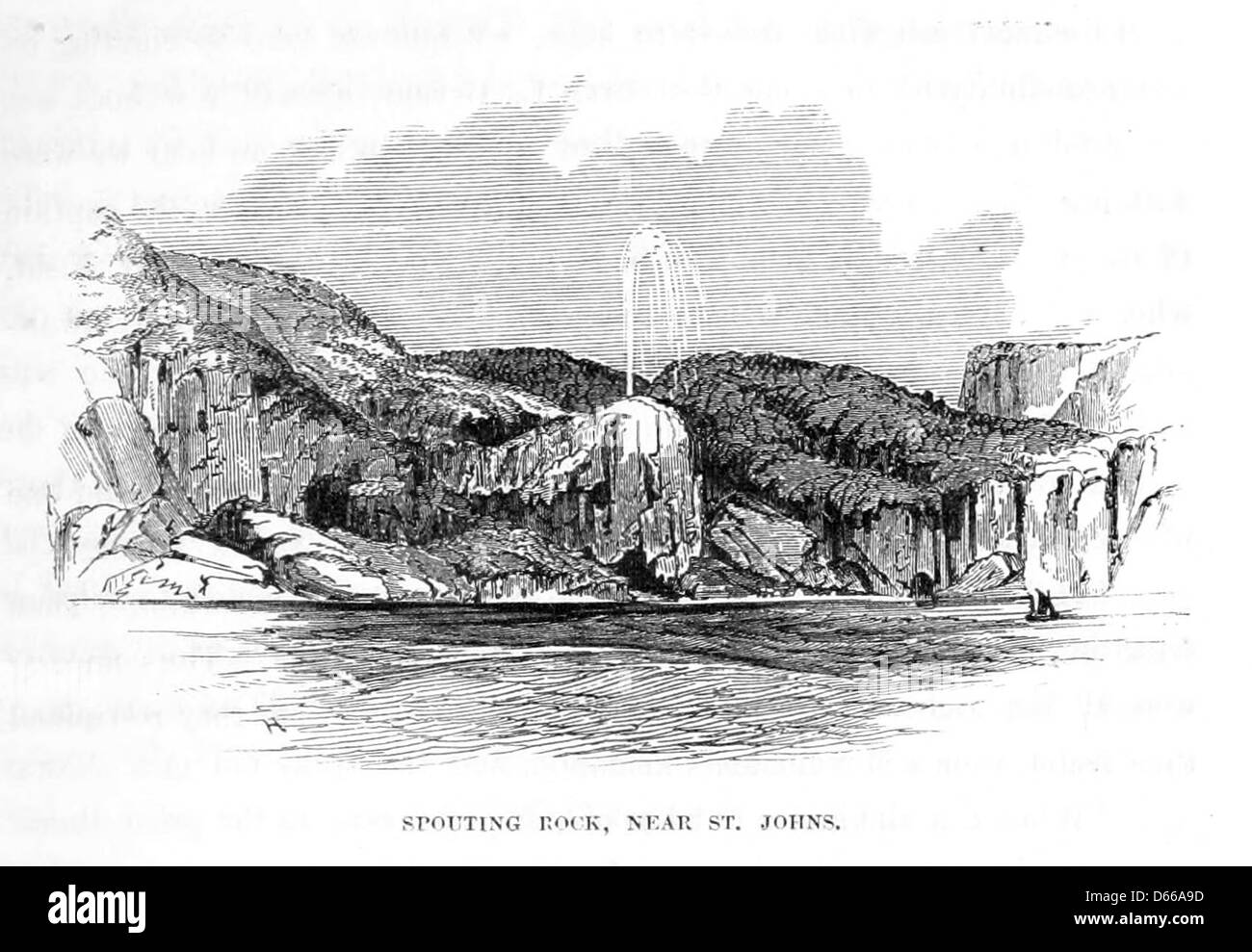 Photographie tirée de 'A Trip to Newfoundland' (1855), mettant en vedette Spouting Rock. Cette image illustre le paysage naturel spectaculaire de Terre-Neuve, en mettant l'accent sur ses caractéristiques côtières et l'importance de la région dans la télégraphie du XIXe siècle. Banque D'Images