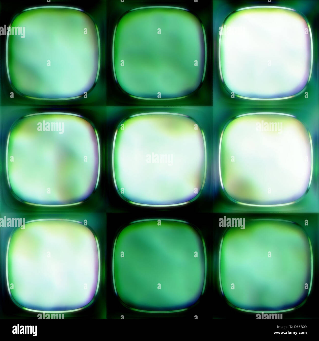 Un design de fond sans couture avec verre taillé dans des tons verts. L'image présente une verrerie complexe avec des surfaces lisses et réfléchissantes, soulignant la beauté du verre décoratif dans un contexte de design moderne. Banque D'Images