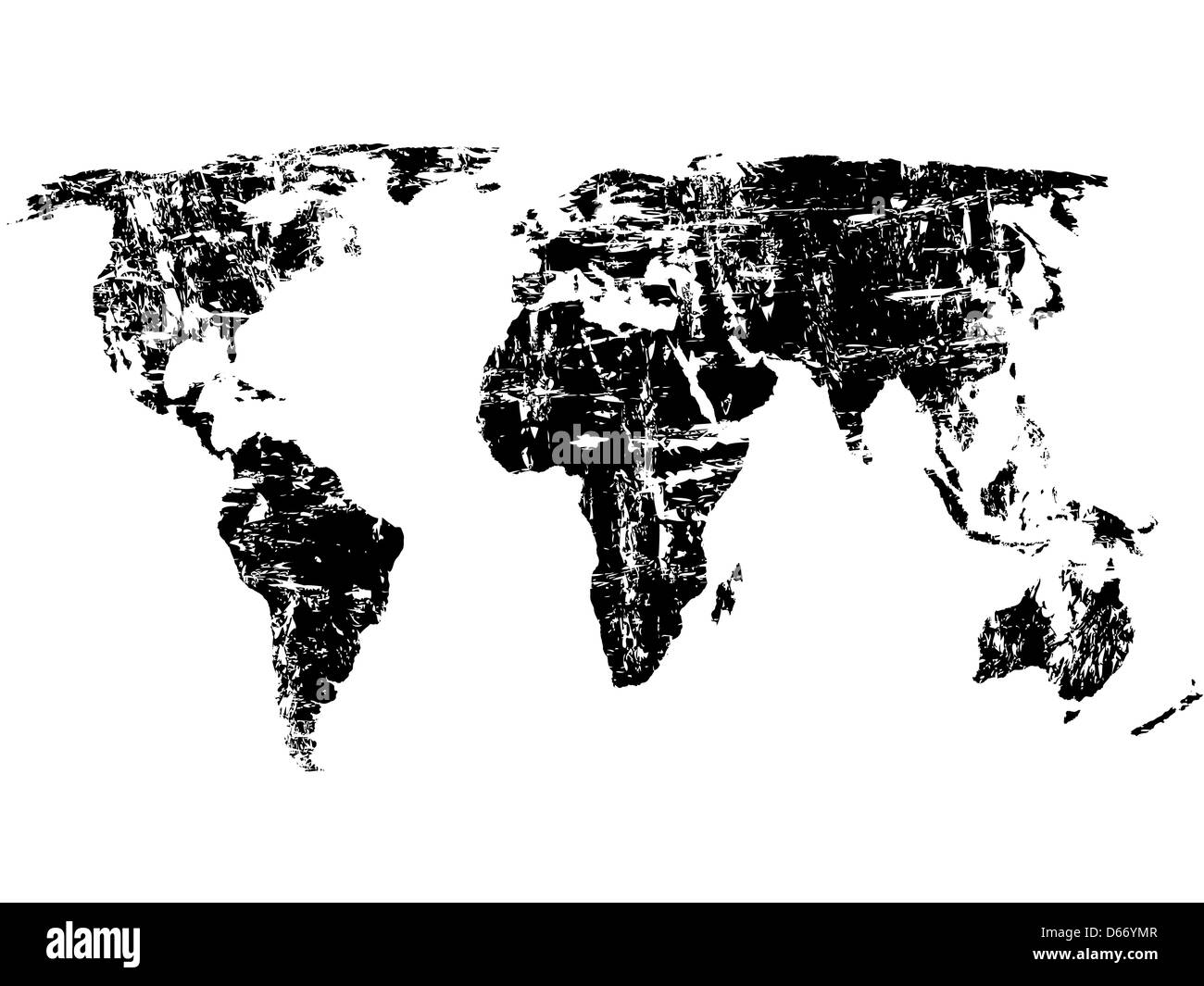 Carte du monde grunge noir sur fond blanc. Vector illustration. Banque D'Images