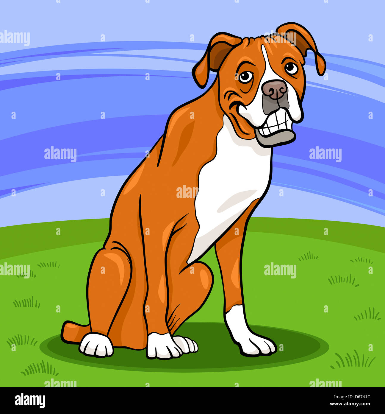 Cartoon Illustration de Funny Boxer chien de race pure dans le parc Banque D'Images