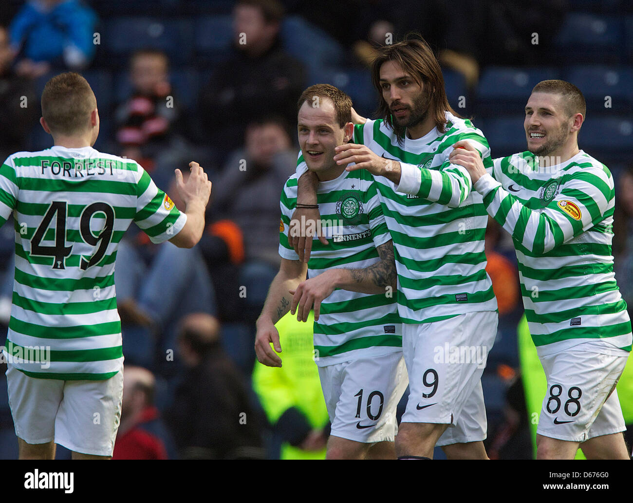 Glasgow, Ecosse. 14 avril 2013. Anthony Stokes du Celtic célèbre marquant le gagnant lors de la demi-finale de la Coupe écossais William Hill 2013, stade de Hampden Park, Glasgow. Plus Sport Action Images/Alamy Live News Banque D'Images