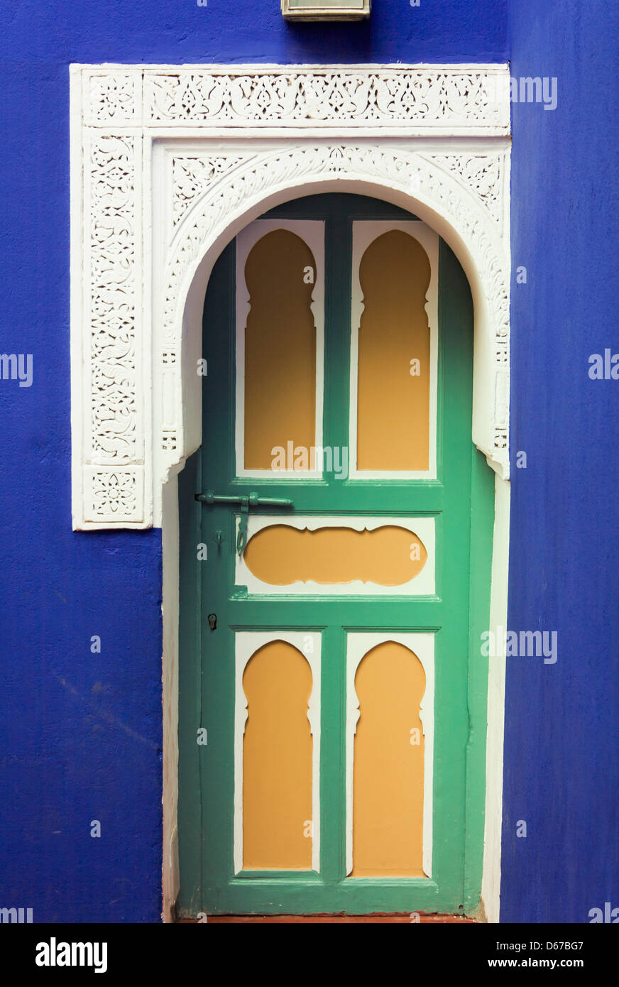 Le jardin Majorelle, le Musée d'Art Islamique, Marrakech ou Marrakech, Maroc. L'architecture typique. Banque D'Images