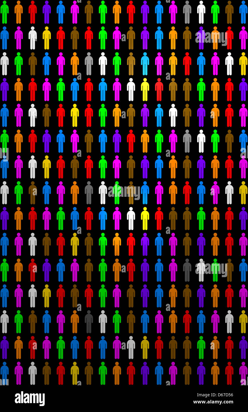 Les gens multicolores sur fond noir Banque D'Images