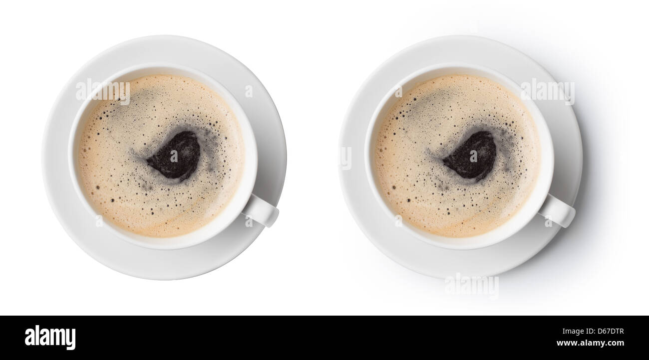 Tasse de café isolé sur blanc, vue d'en haut Banque D'Images