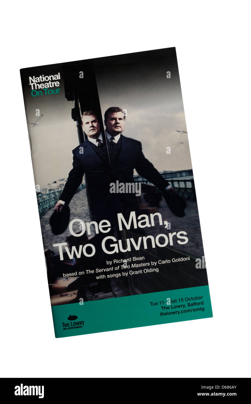 Un programme de théâtre pour le Théâtre National 2011 production de tournée 'Un homme, deux Guvnors" Au Lowry. Banque D'Images