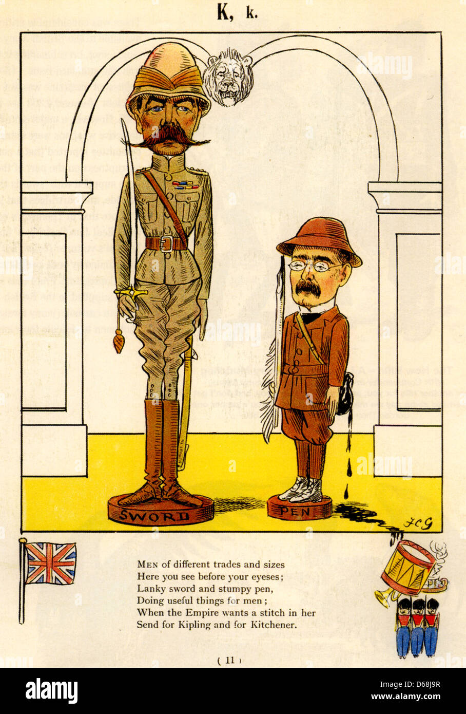 Guerre des Boers Herbert Kitchener à gauche et Rudyard Kipling dessiné par Francis Gould dans le Struwwelpeter Alphabet en 1900 Banque D'Images