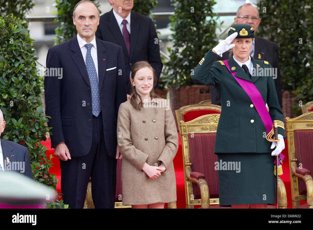 Le Prince Lorenz, la Princesse Laetitia Maria et la Princesse Astrid de Belgique assister à la parade militaire à l'occasion de la fête nationale belge à Bruxelles, Belgique, 21 juillet 2012. Photo : Patrick van Katwijk Pays-bas OUT Banque D'Images