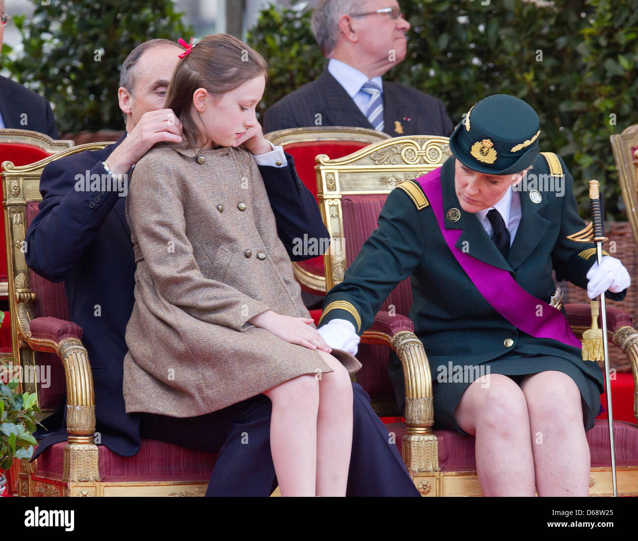 Le Prince Lorenz, la Princesse Laetitia Maria et la Princesse Astrid de Belgique assister à la parade militaire à l'occasion de la fête nationale belge à Bruxelles, Belgique, 21 juillet 2012. Photo : Patrick van Katwijk Pays-bas OUT Banque D'Images