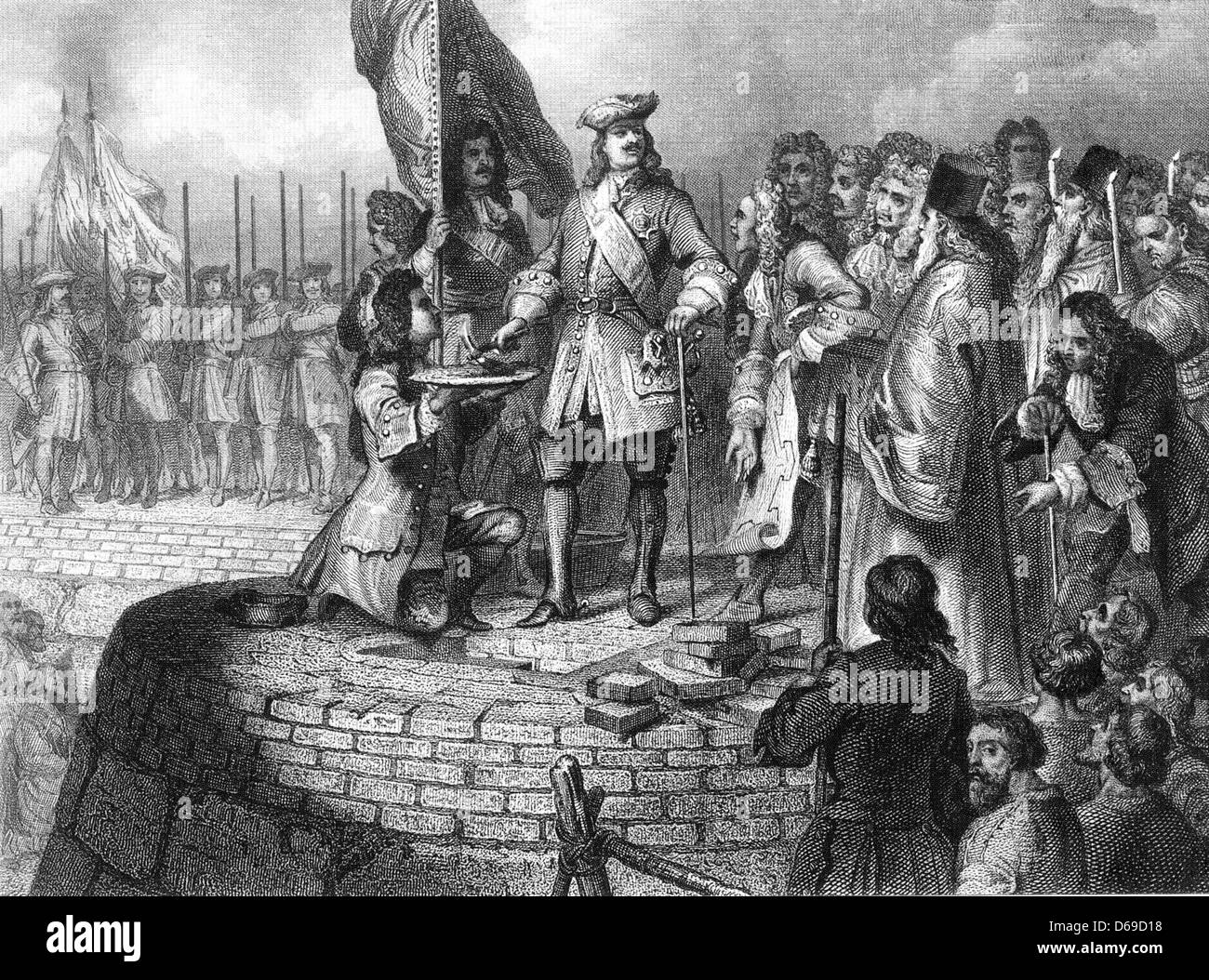 La FONDATION DE LA FORTERESSE PIERRE ET PAUL à Saint-Pétersbourg par Pierre le Grand en 1703 Banque D'Images