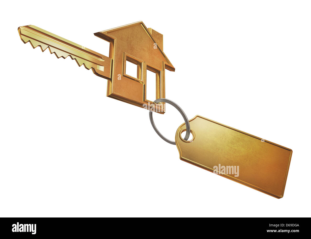 Clé d'or en forme d'une maison et d'un trousseau pour le logo de marque. Banque D'Images