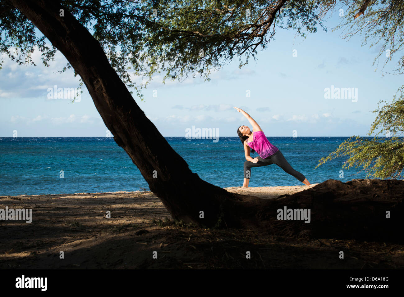 Woman practicing yoga on beach Banque D'Images Woman practicing yoga on beach Banque D'Images