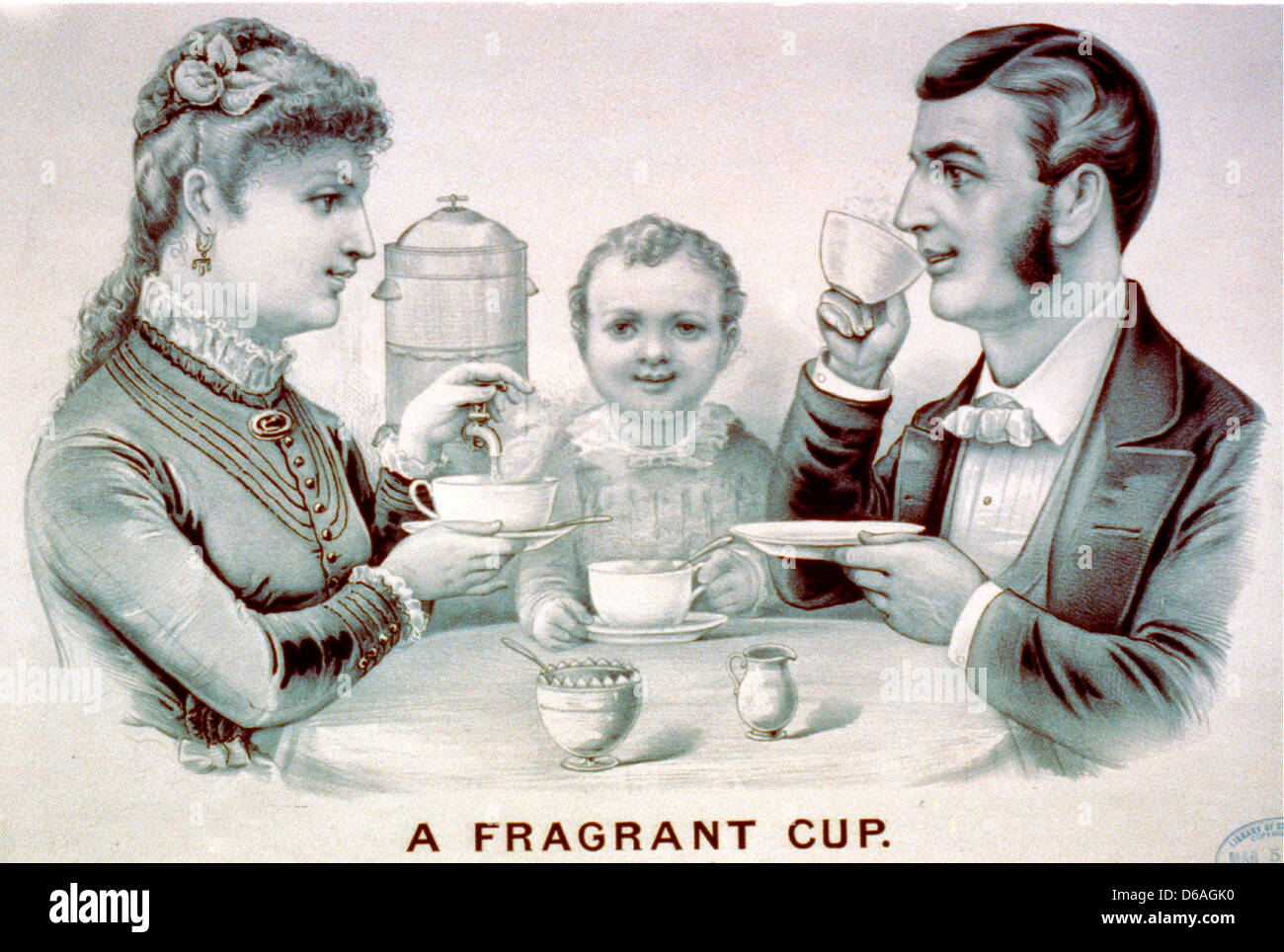 Une tasse parfumée - un mari, épouse et savourer une tasse de café, vers 1884 Banque D'Images