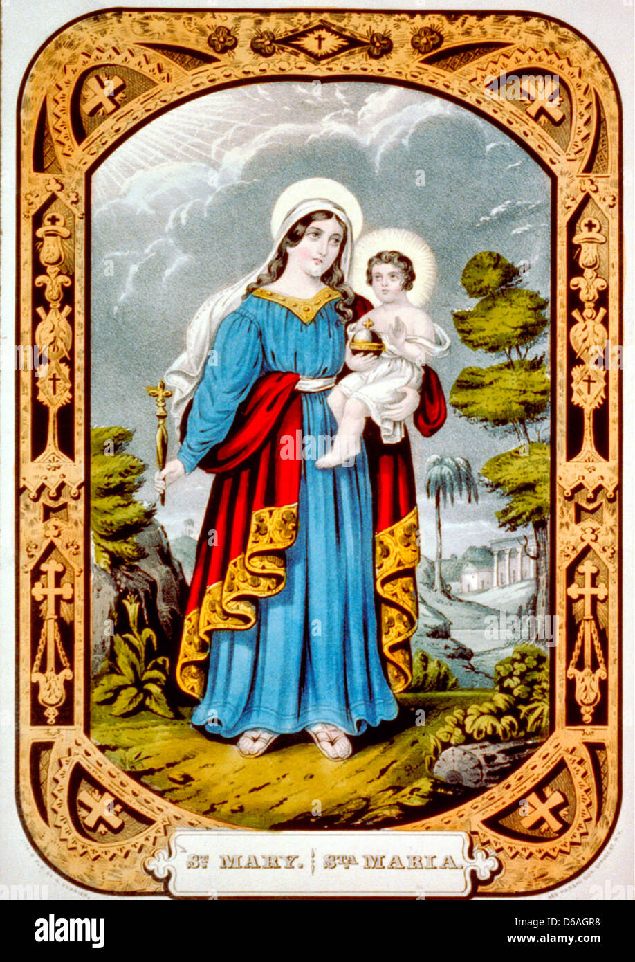St Mary / Sta. Maria - Lithographie colorée à la main, vers 1846 Banque D'Images