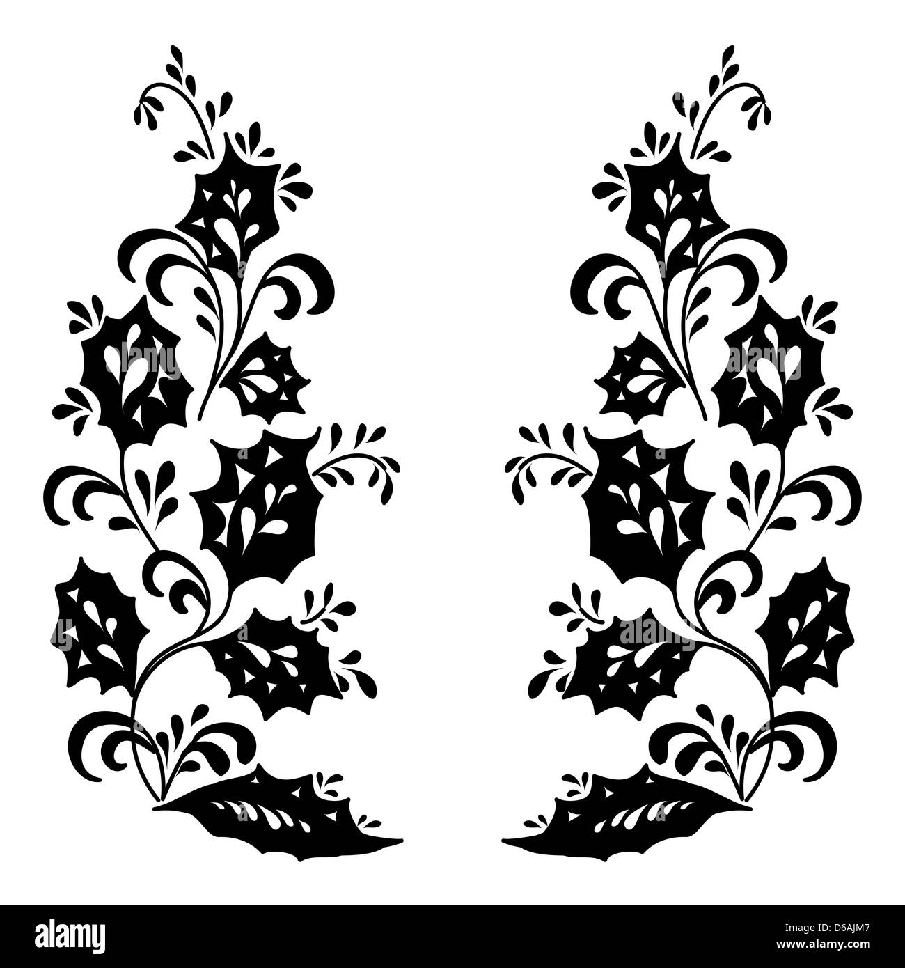 Des fleurs, des silhouettes noires Banque D'Images