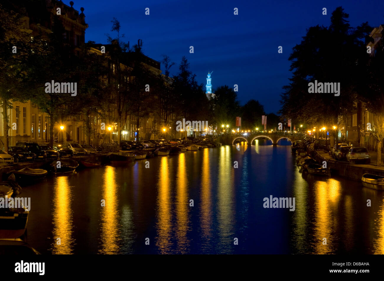 Keizersgracht, Amsterdam dans la nuit, Pays-Bas Banque D'Images