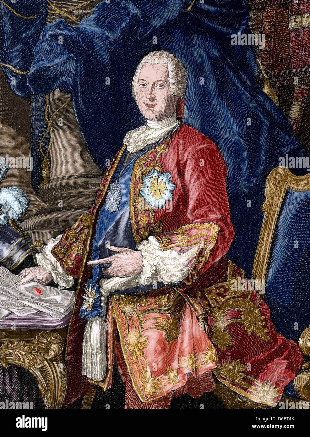 Heinrich, comte von Bruhl (1700-1763). Homme d'État allemand. Gravure de l'histoire universelle, 1885. Gravure en couleur. Banque D'Images