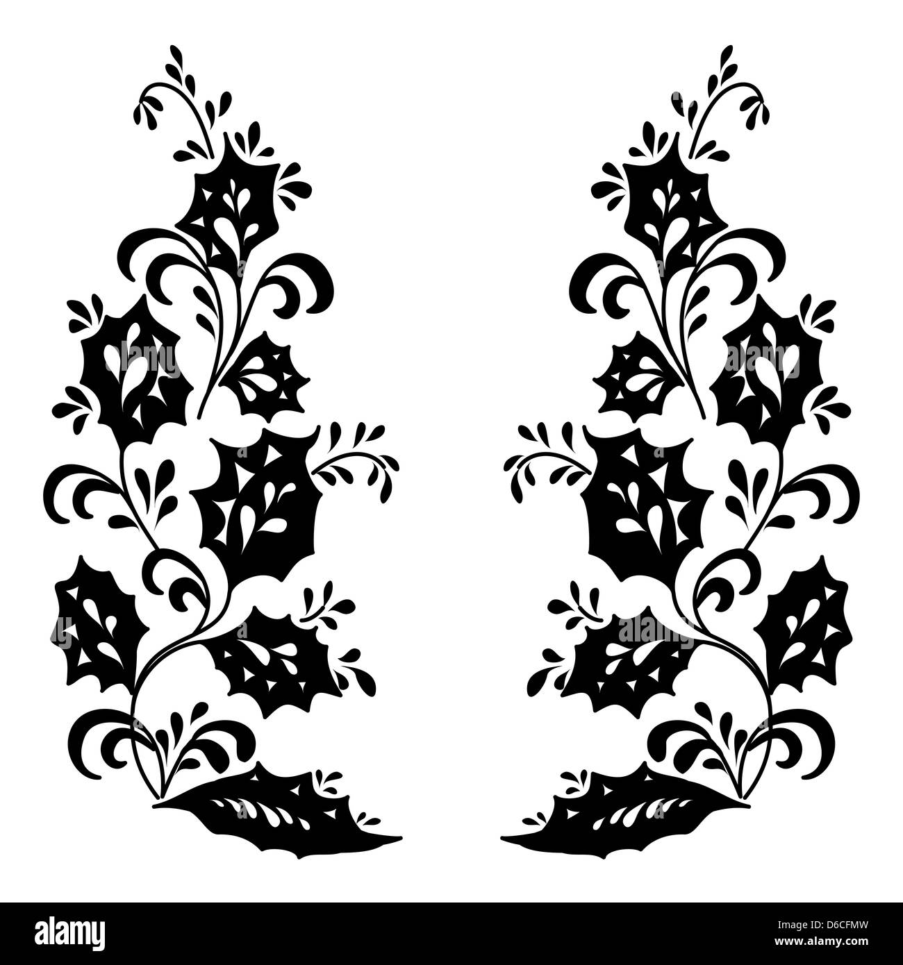 Des fleurs, des silhouettes noires Banque D'Images