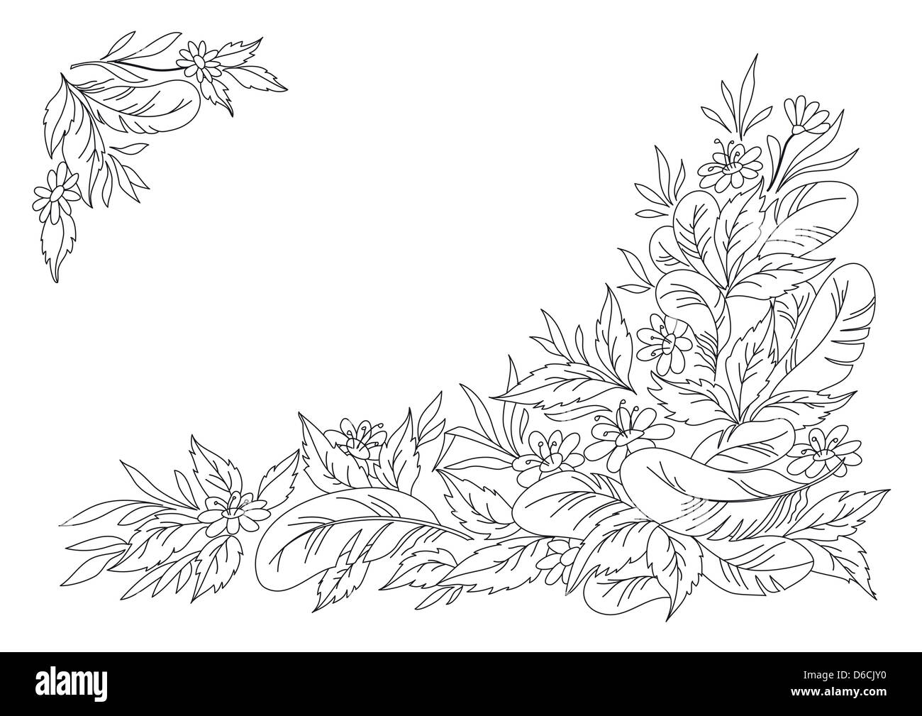 Feuilles, fleurs et plumes, graphique Banque D'Images