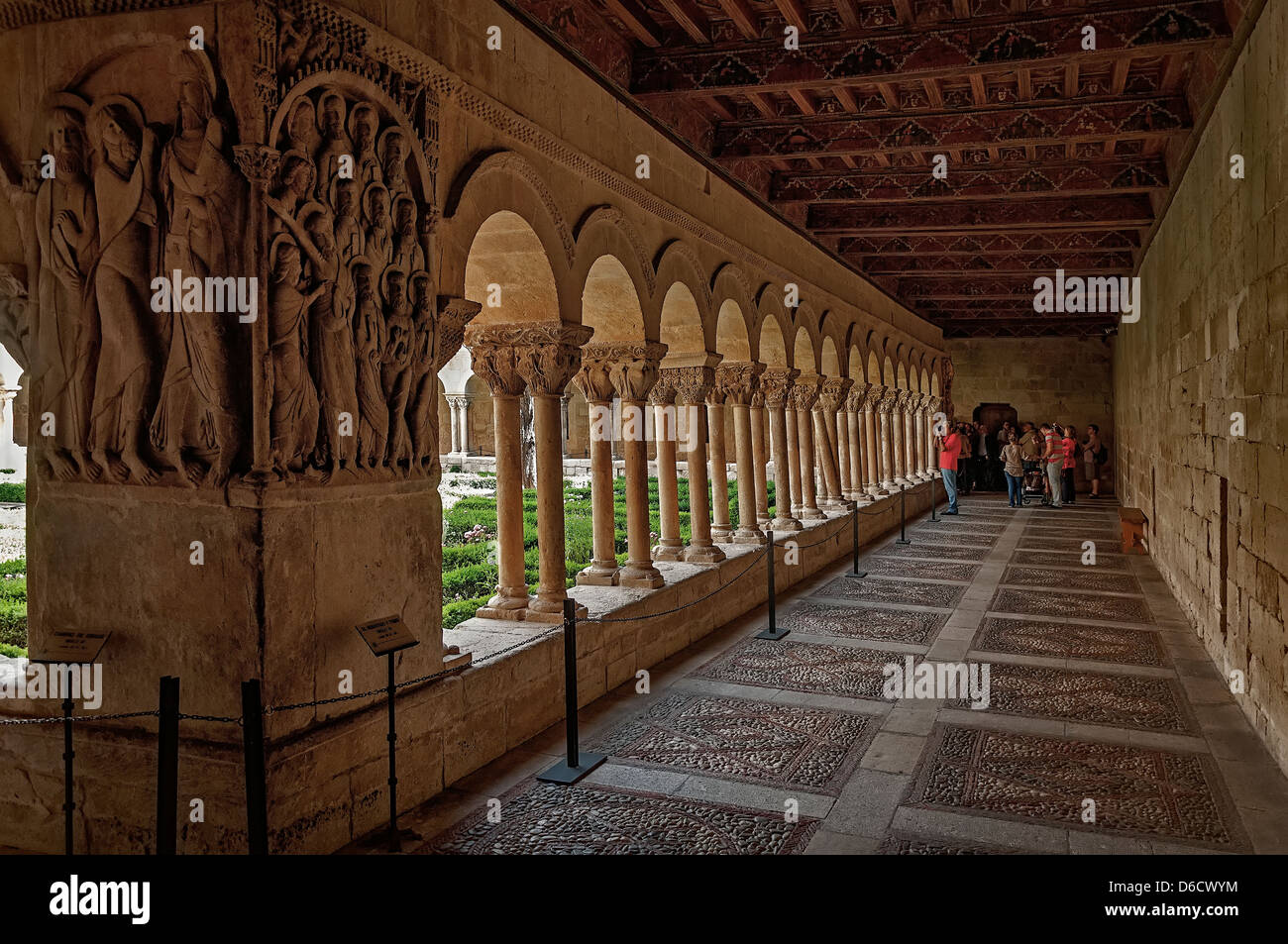 Capitale de la cloître du couvent de Santo Domingo de Silos, Burgos, Castille et Leon, Espagne, Banque D'Images