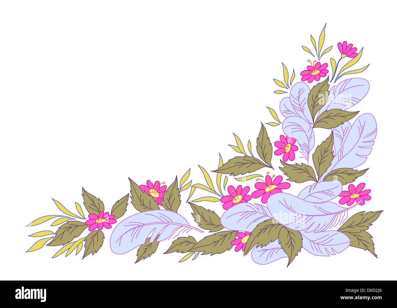 Fleurs, feuilles et plumes Banque D'Images