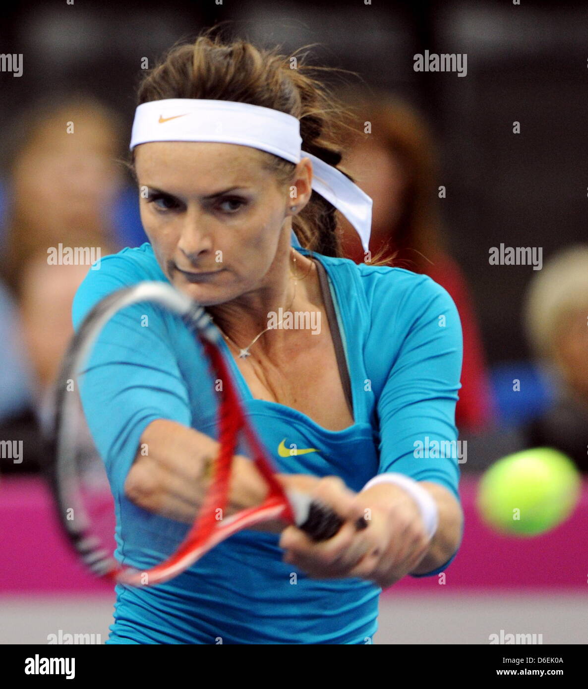 République tchèque Iveta Benesova professionnel de tennis est en concurrence avec l'Allemagne au cours de la Sabine Lisicki Fed Cup quart finale entre l'Allemagne et la République tchèque à la Porsche Arena de Stuttgart, Allemagne, 04 février 2012. Photo : BERND WEISSBROD Banque D'Images