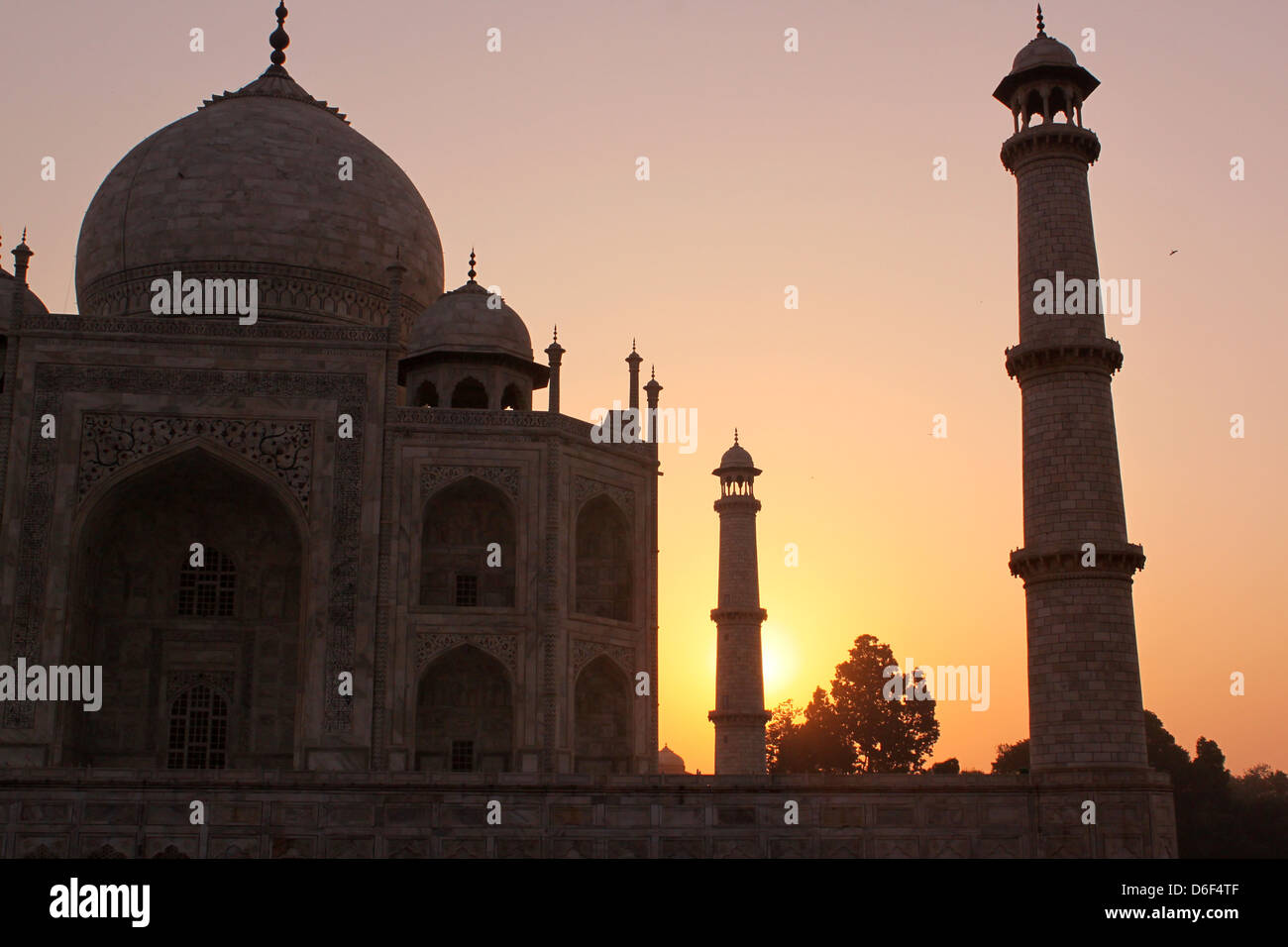 Lever du soleil sur le Taj Mahal, site du patrimoine mondial de l'Agra, Uttar Pradesh, Inde Banque D'Images