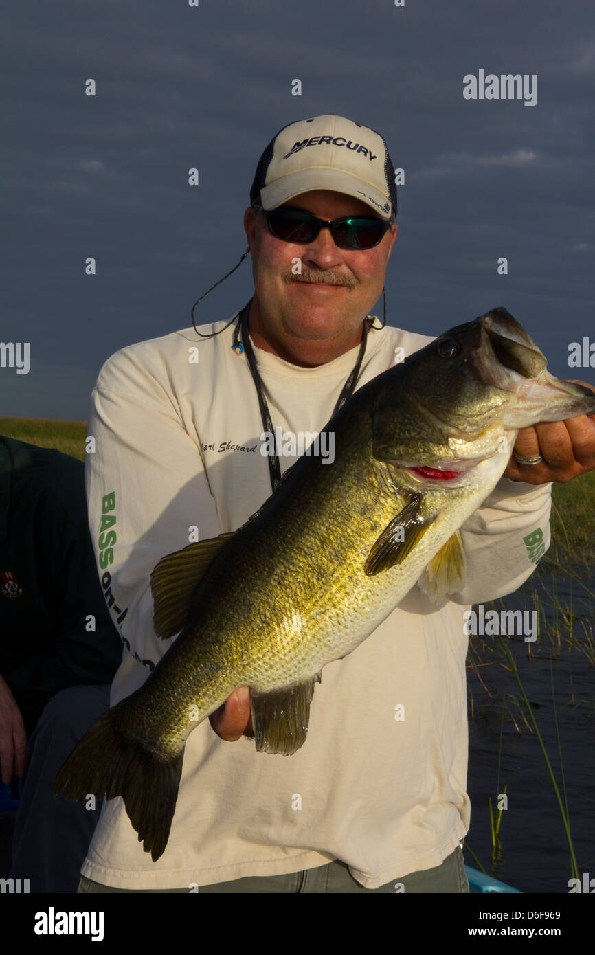 Le Capitaine Mark Shepard affiche un 7 1/2 livres grand-bouche est posé sur le lac Okeechobee par Dave G. Houser de Saint Augustine, FL Banque D'Images