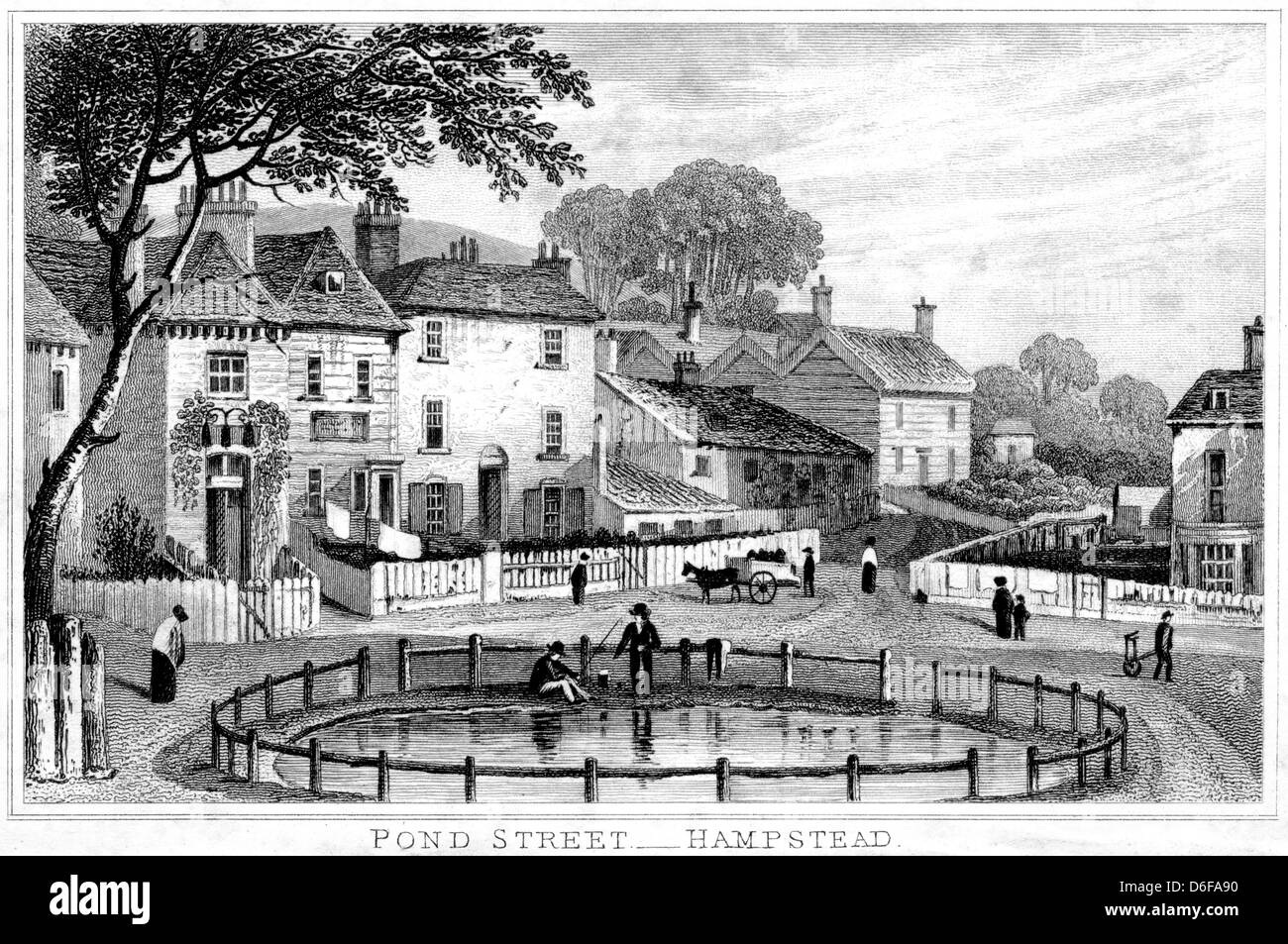 Une gravure intitulée ' Pond Street. Hampstead. ' numérisé à haute résolution à partir d'un livre publié en 1825. Je pensais libre de droits d'auteur. Banque D'Images