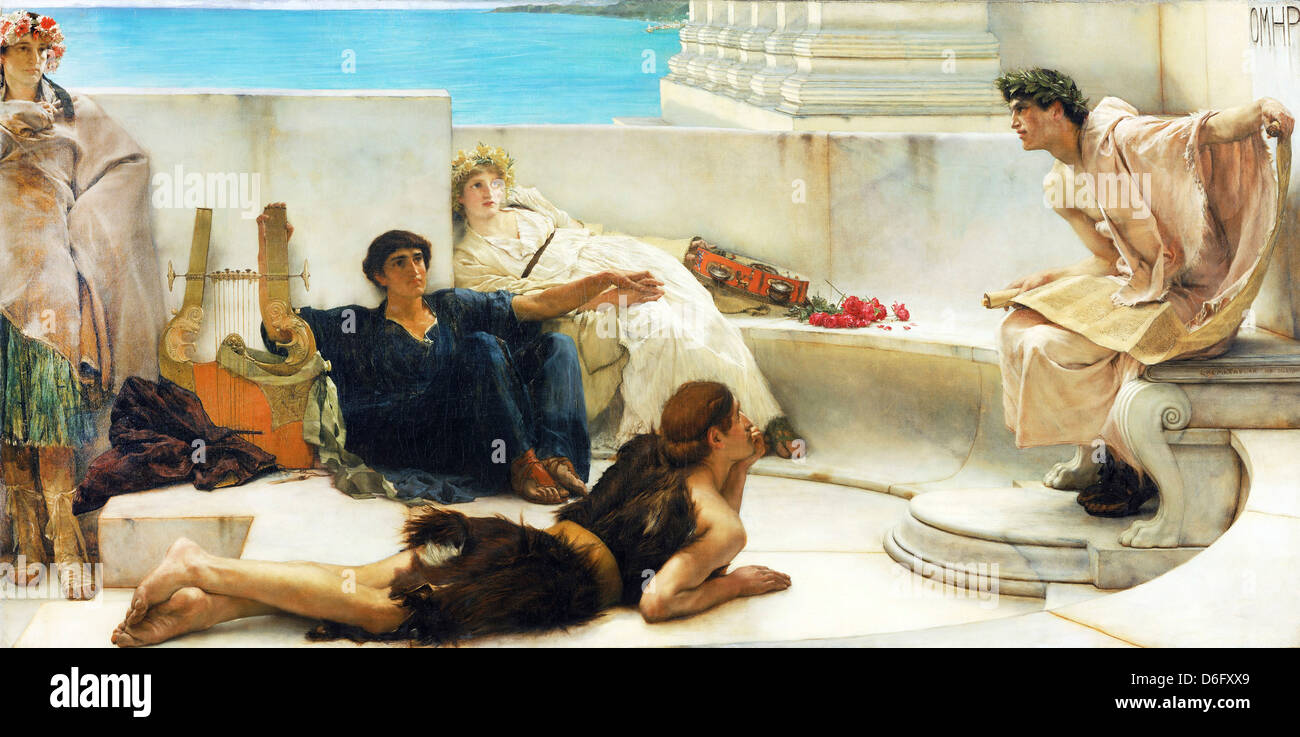 Sir Lawrence Alma-Tadema, une lecture d'Homère 1885 Huile sur toile. Philadelphia Museum of Art, New York, United States Banque D'Images