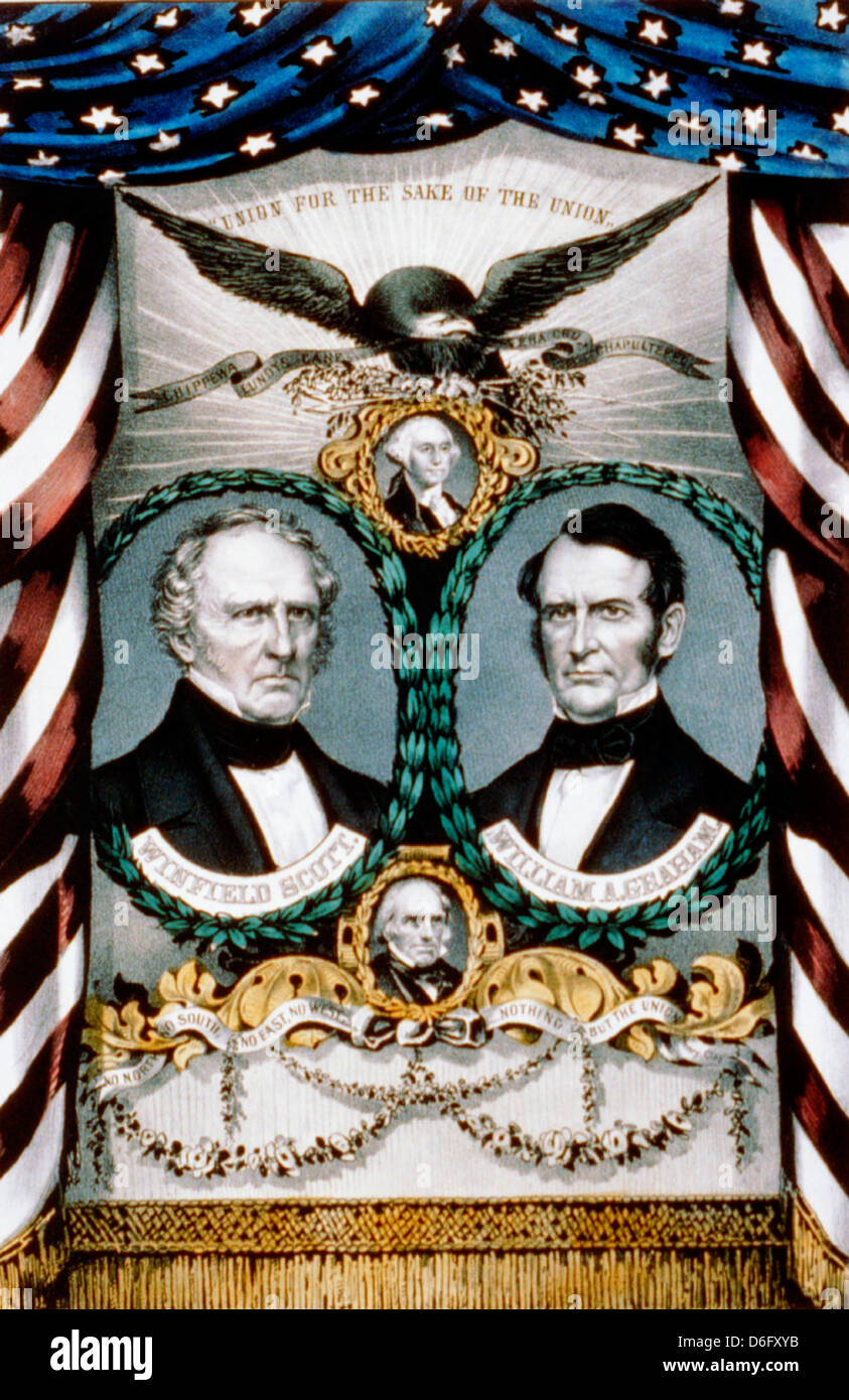 Élection Présidentielle 1852 Affiche pour la partie Whig général Winfield Scott avec pour Président et Vice-président de William Graham Banque D'Images