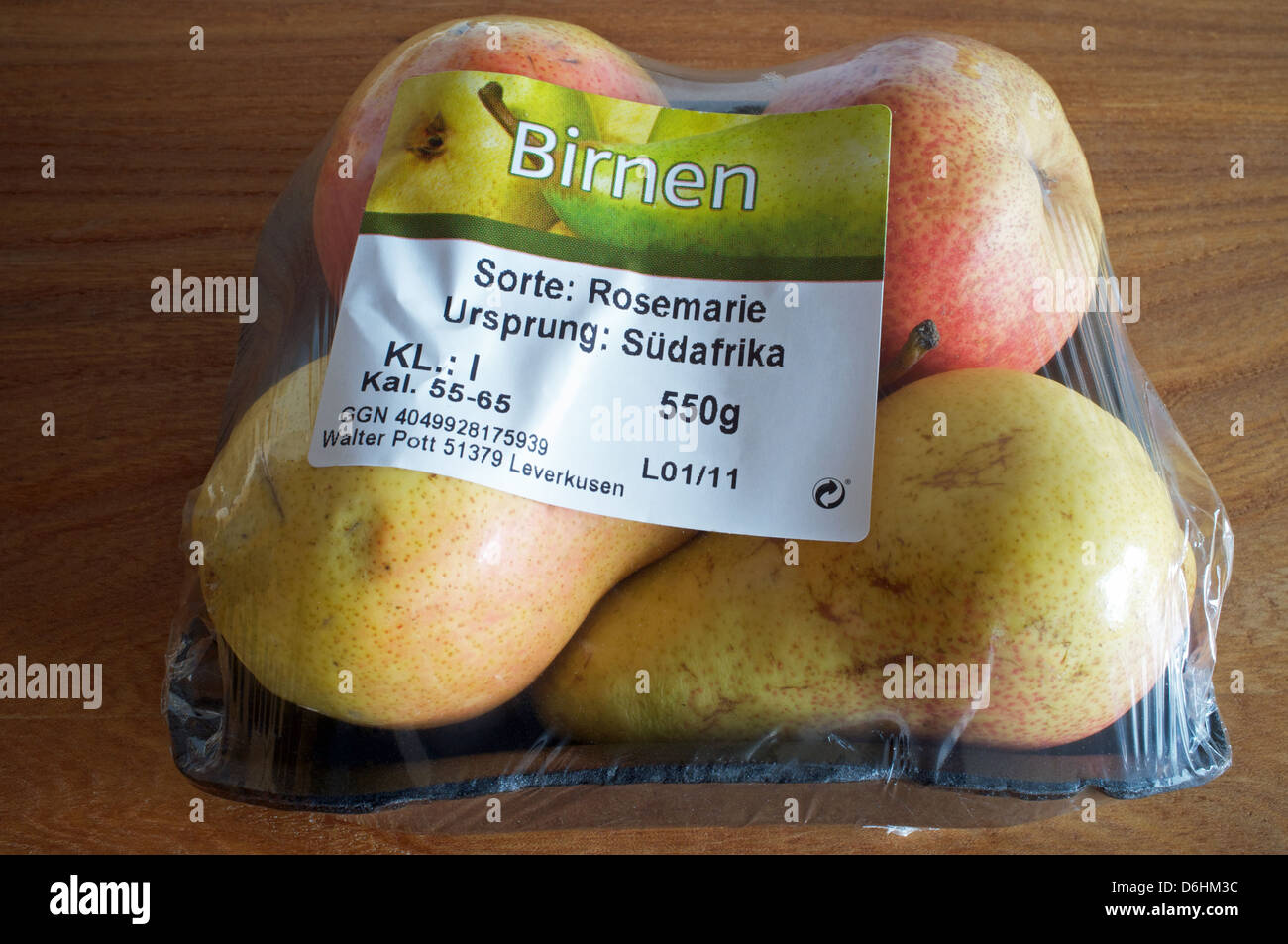 Poires en Afrique du Sud emballé pour un supermarché allemand Banque D'Images