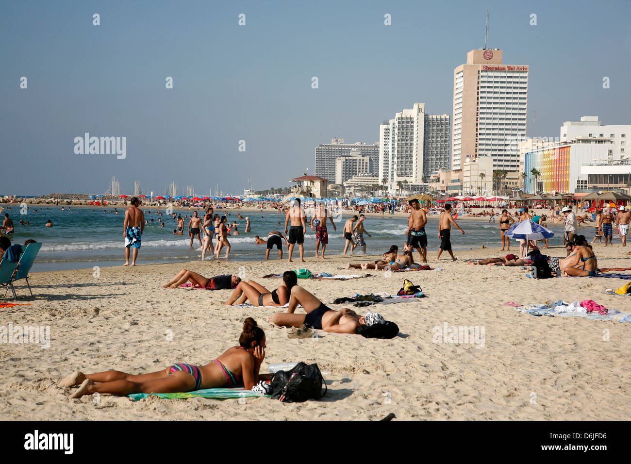 Plage, à Tel Aviv, Israël, Moyen Orient Banque D'Images