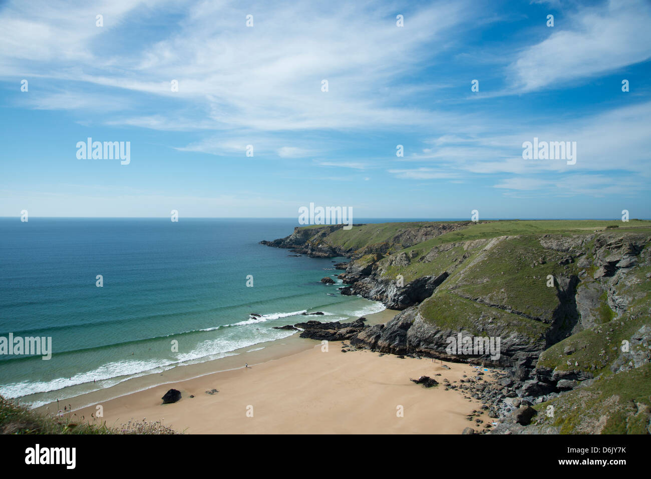 Porthcothan plage et sur les falaises, Cornwall, Angleterre, Royaume-Uni, Europe Banque D'Images