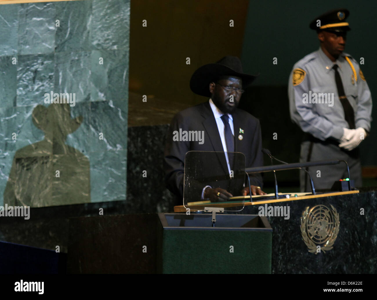 Le président de la République du Soudan du Sud Salva Kiir 66e session de l'Assemblée générale des Nations Unies à l'Organisation des Nations Unies Banque D'Images