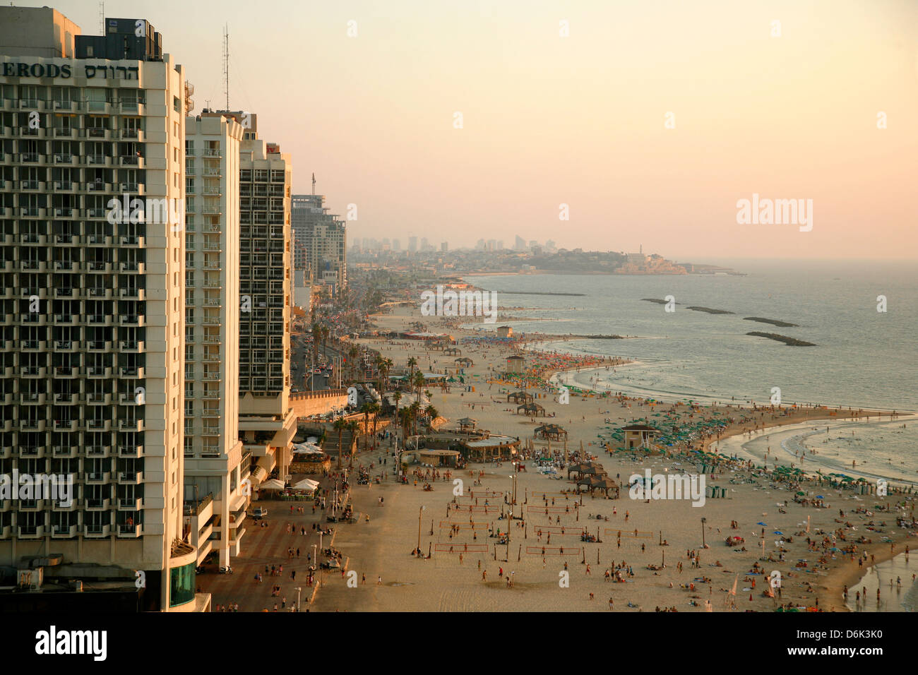 Vue sur les toits et les plages de Tel Aviv, Israël, Moyen Orient Banque D'Images