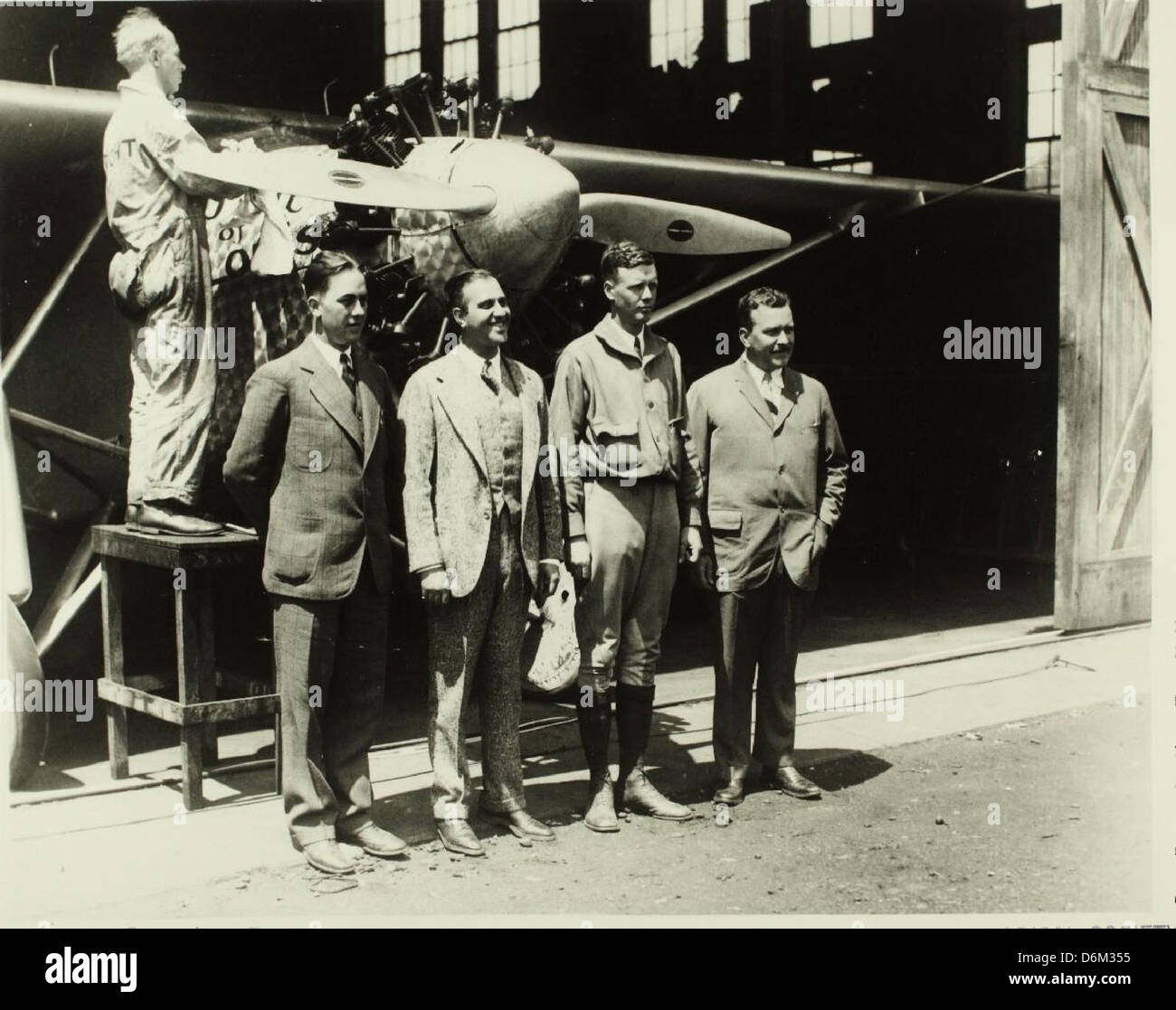 Lindbergh et l'Esprit à Curtiss Field. Banque D'Images