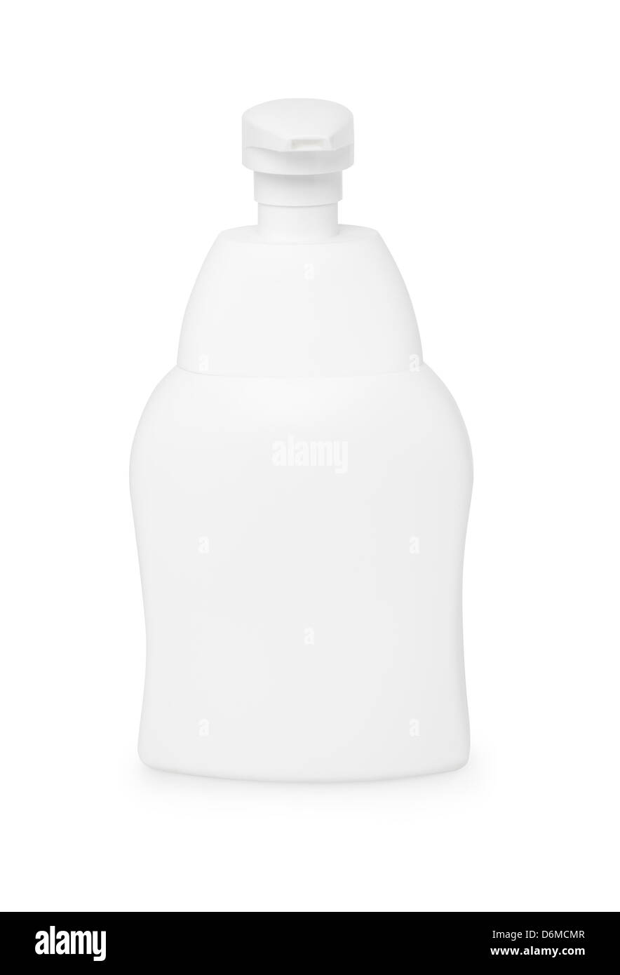 Bouteille en plastique blanc de savon liquide avec pompe distributrice Banque D'Images
