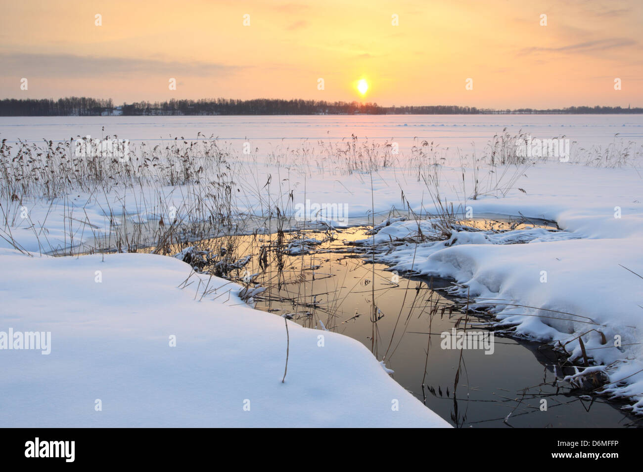 Lake Saadjärv en hiver au coucher du soleil. L'Estonie, Europe Banque D'Images
